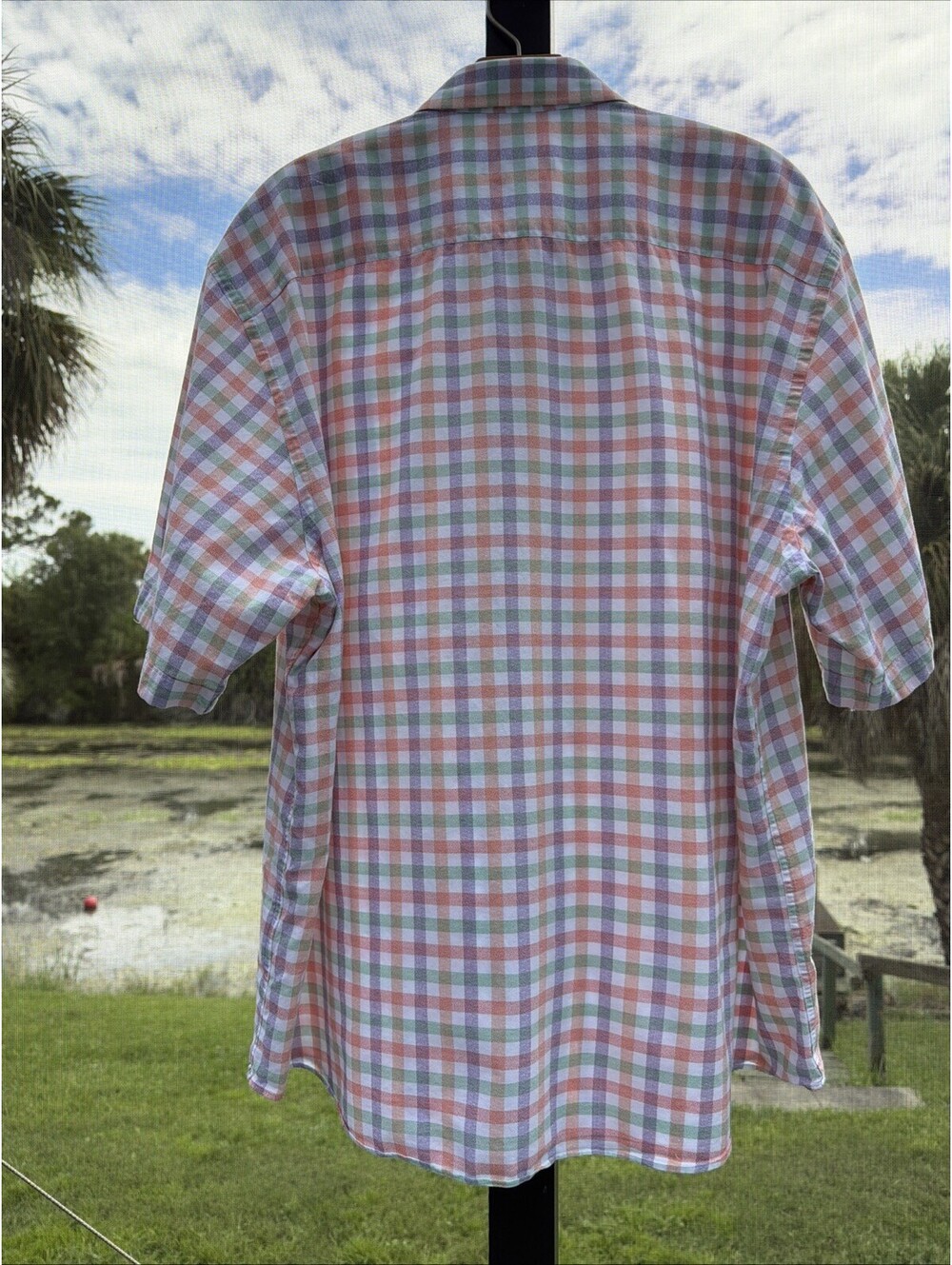 Bugatchi Shirt Mens XXL Classic Fit Short Sleeve Button Down Coral Plaid - Picture 4 of 9